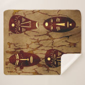 Abstracte vintage Afrikaanse stamgezichtskunstteke Sherpa Deken (Voorkant (horizontaal))