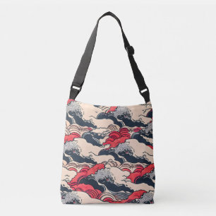 Abstracte vintage oceaangolven Japanse stijl kunst Crossbody Tas