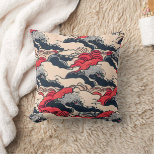 Abstracte vintage oceaangolven Japanse stijl kunst Kussen
