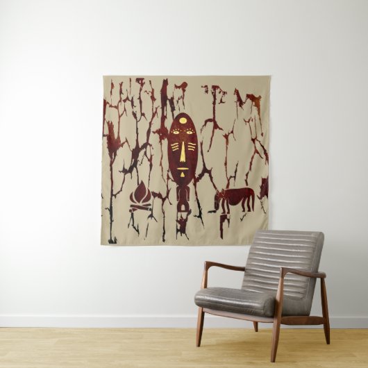 Abstracte vintage oude Afrikaanse inheemse kunst Wandkleed (In situ)