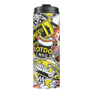 Abstracte vintage van de New Yorkse sticker patchw Thermosbeker
