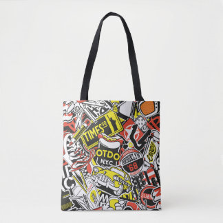 Abstracte vintage van de New Yorkse sticker patchw Tote Bag