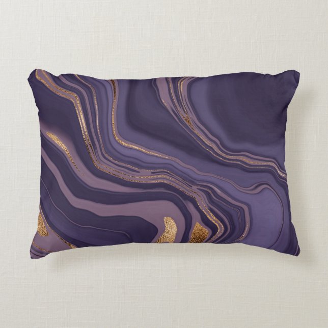 Abstracte violetmarmer met goud accent kussen (Voorkant)