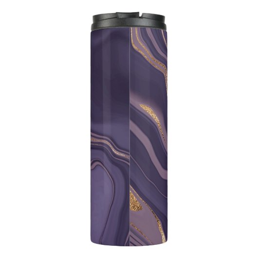 Abstracte violetmarmer met goud thermosbeker (Achterkant)