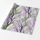 Abstracte violette groene boomtakken cadeaupapier (Uitgerold)