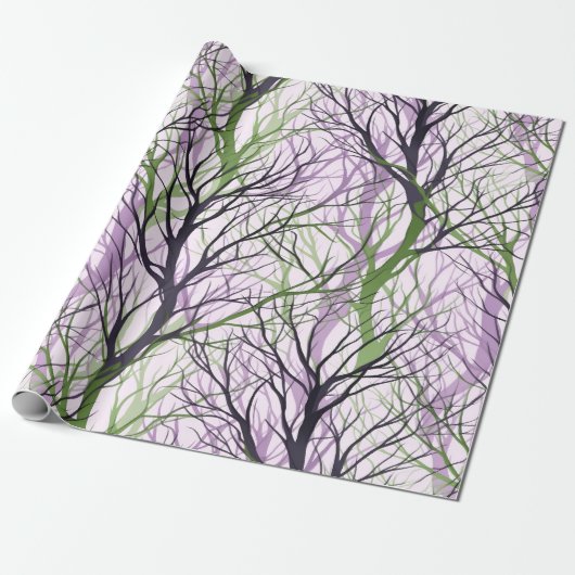 Abstracte violette groene boomtakken cadeaupapier (Uitgerold)