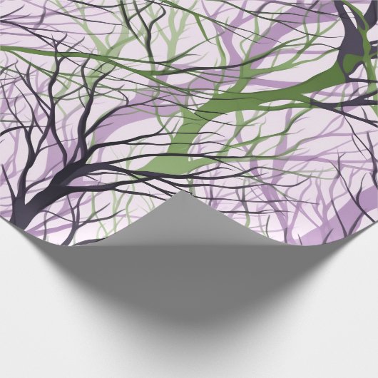 Abstracte violette groene boomtakken cadeaupapier (Hoek)