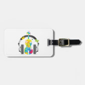 Abstracte viool met hoofdtelefoon en muziekkunst bagagelabel (Voorkant horizontaal)