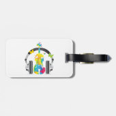 Abstracte viool met hoofdtelefoon en muziekkunst bagagelabel (Achterkant horizontaal)