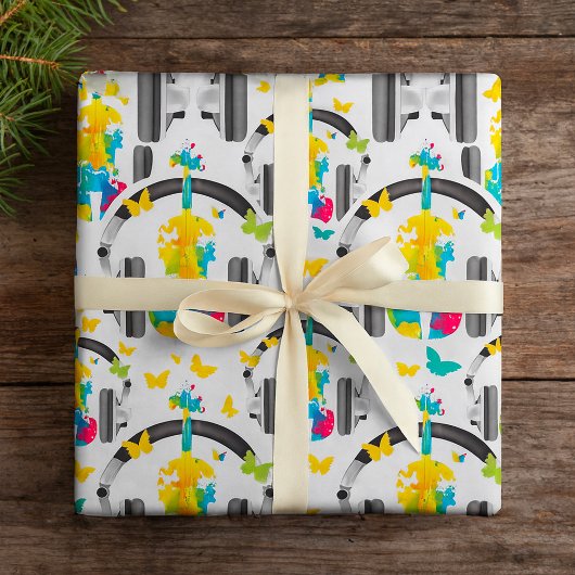 Abstracte viool met hoofdtelefoon en muziekkunst cadeaupapier
