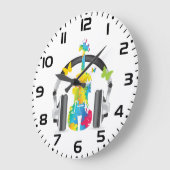 Abstracte viool met hoofdtelefoon en muziekkunst grote klok (Hoek)