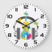 Abstracte viool met hoofdtelefoon en muziekkunst grote klok (Voorkant)
