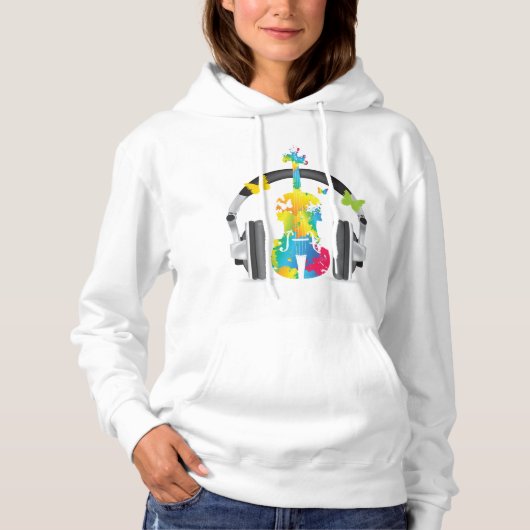 Abstracte viool met hoofdtelefoon en muziekkunst hoodie (Voorkant)