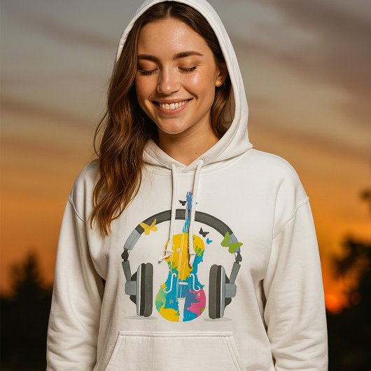 Abstracte viool met hoofdtelefoon en muziekkunst hoodie