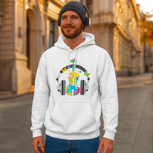 Abstracte viool met hoofdtelefoon en muziekkunst hoodie