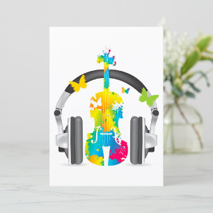 Abstracte viool met hoofdtelefoon en muziekkunst kaart