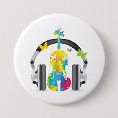 Abstracte viool met hoofdtelefoon en muziekkunst ronde button 7,6 cm (Voorkant)