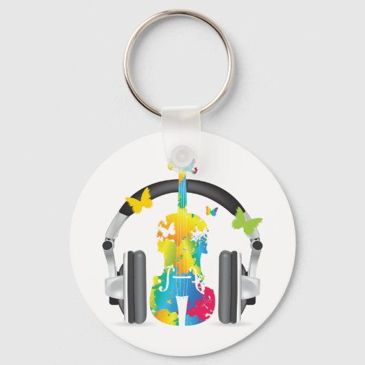 Abstracte viool met hoofdtelefoon en muziekkunst sleutelhanger (Voorkant)