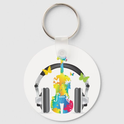 Abstracte viool met hoofdtelefoon en muziekkunst sleutelhanger (Achterkant)