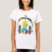 Abstracte viool met hoofdtelefoon en muziekkunst t-shirt (Voorkant)