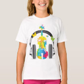 Abstracte viool met hoofdtelefoon en muziekkunst t-shirt (Voorkant)