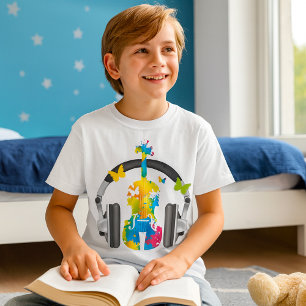 Abstracte viool met hoofdtelefoon en muziekkunst t-shirt