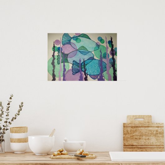 Abstracte vis in blauw poster (Keuken)