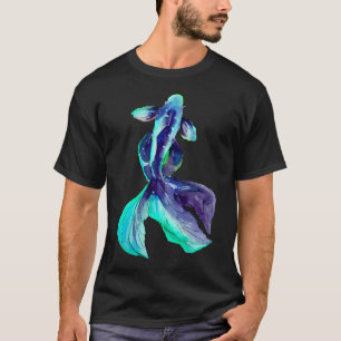 Abstracte vissen waterverf en inkt schilderij turq t-shirt