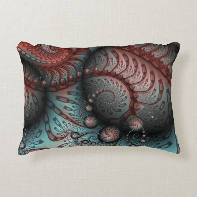 Abstracte Vivid Fantasy Fractal Art Bruin Blauw Accent Kussen (Voorkant)