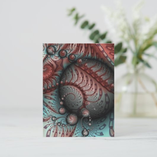 Abstracte Vivid Fantasy Fractal Art Bruin Blauw Briefkaart (Staand voorkant)