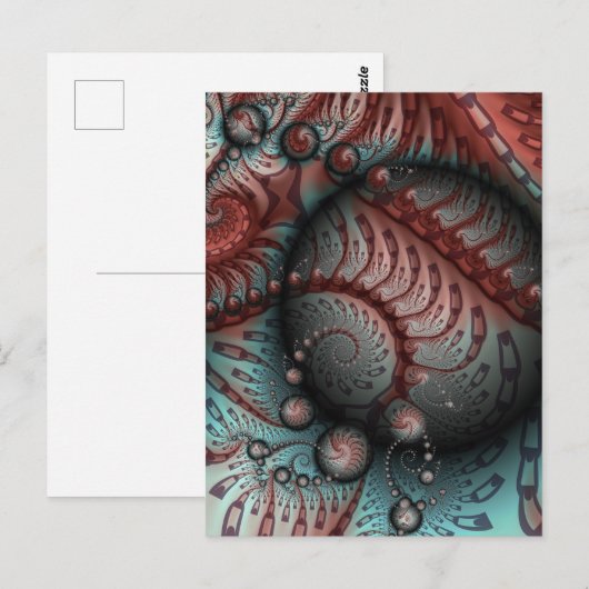 Abstracte Vivid Fantasy Fractal Art Bruin Blauw Briefkaart (Voorkant / Achterkant)