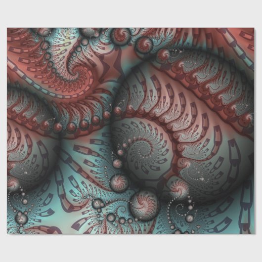 Abstracte Vivid Fantasy Fractal Art Bruin Blauw Cadeaupapier (Vlak)