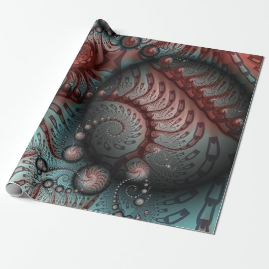 Abstracte Vivid Fantasy Fractal Art Bruin Blauw Cadeaupapier (Uitgerold)