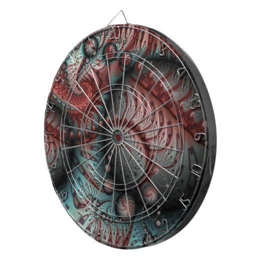 Abstracte Vivid Fantasy Fractal Art Bruin Blauw Dartbord (Voorkant Rechts)