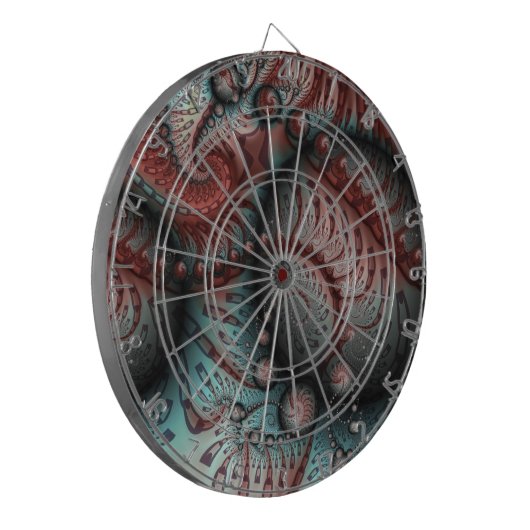 Abstracte Vivid Fantasy Fractal Art Bruin Blauw Dartbord (Voorkant Links)