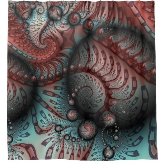 Abstracte Vivid Fantasy Fractal Art Bruin Blauw Douchegordijn (Voorkant)