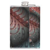 Abstracte Vivid Fantasy Fractal Art Bruin Blauw Heupfles (Achterkant)