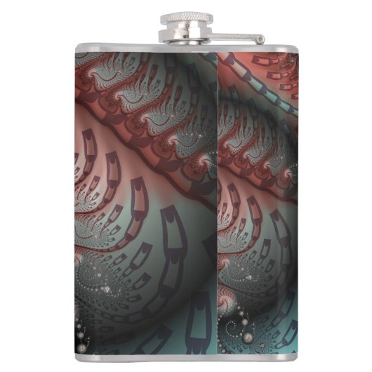 Abstracte Vivid Fantasy Fractal Art Bruin Blauw Heupfles (Achterkant)