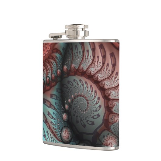 Abstracte Vivid Fantasy Fractal Art Bruin Blauw Heupfles (Links)