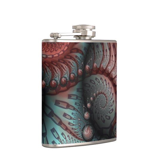 Abstracte Vivid Fantasy Fractal Art Bruin Blauw Heupfles (Rechts)