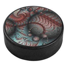 Abstracte Vivid Fantasy Fractal Art Bruin Blauw Hockey Puck
