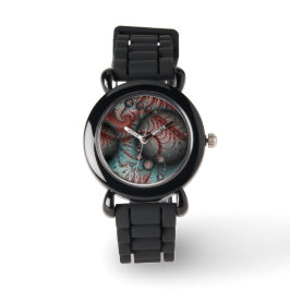 Abstracte Vivid Fantasy Fractal Art Bruin Blauw Horloge