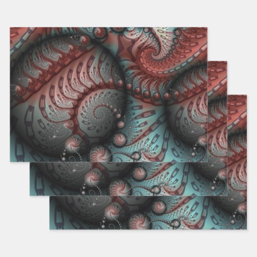 Abstracte Vivid Fantasy Fractal Art Bruin Blauw Inpakpapier Vel (Set)