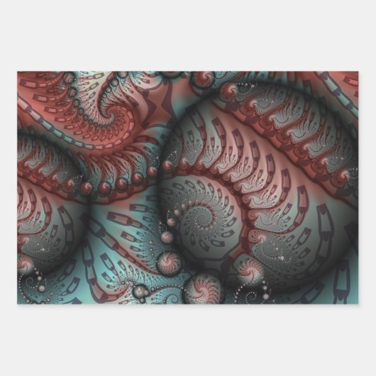 Abstracte Vivid Fantasy Fractal Art Bruin Blauw Inpakpapier Vel (Voorkant)