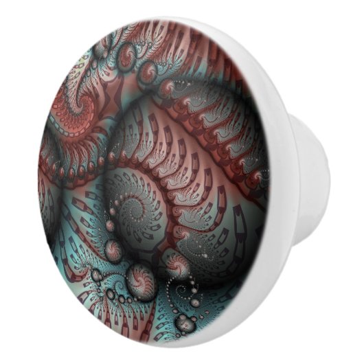 Abstracte Vivid Fantasy Fractal Art Bruin Blauw Keramische Knop (Rechts)