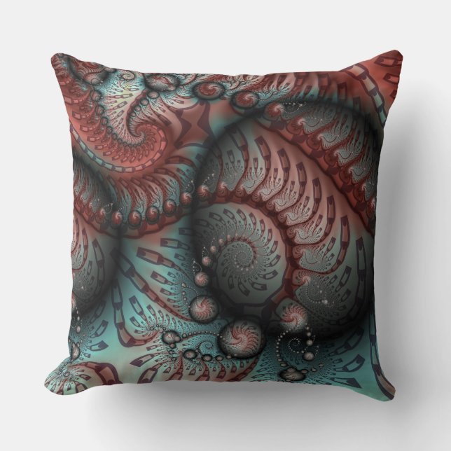 Abstracte Vivid Fantasy Fractal Art Bruin Blauw Kussen (Voorkant)