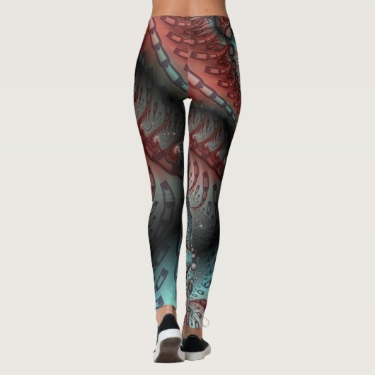 Abstracte Vivid Fantasy Fractal Art Bruin Blauw Leggings (Achterkant)