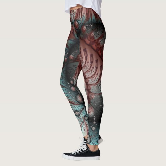 Abstracte Vivid Fantasy Fractal Art Bruin Blauw Leggings (Links)