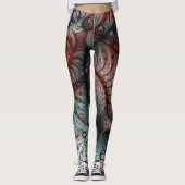 Abstracte Vivid Fantasy Fractal Art Bruin Blauw Leggings (Voorkant)