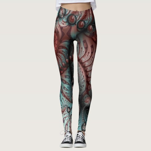 Abstracte Vivid Fantasy Fractal Art Bruin Blauw Leggings (Voorkant)
